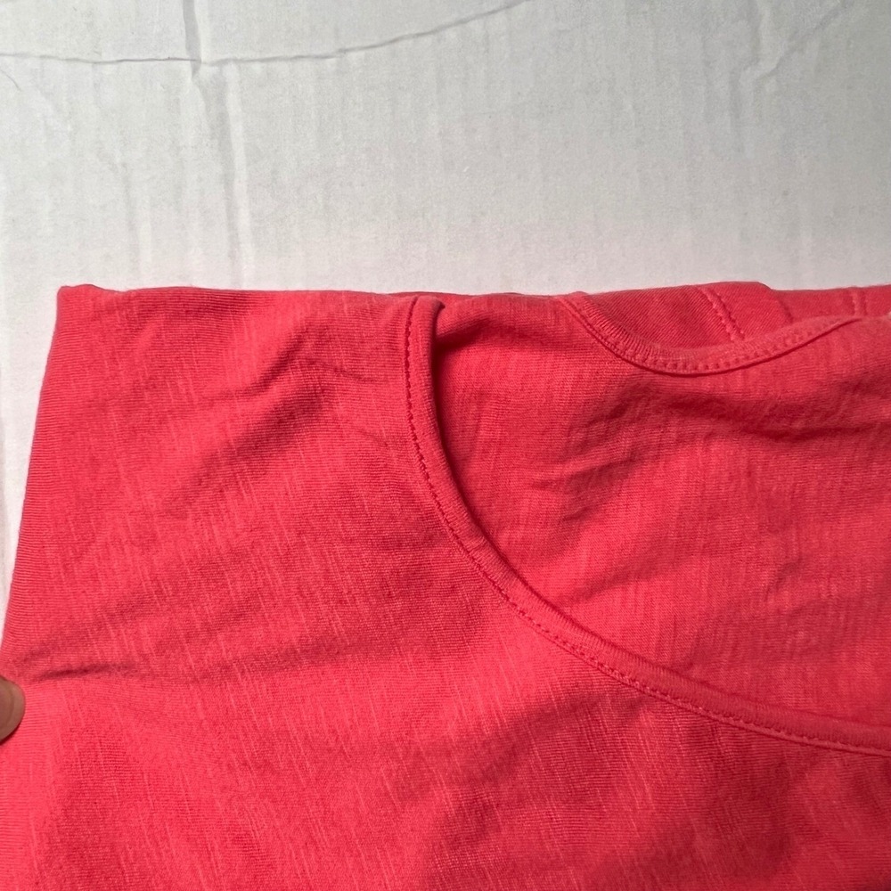 Soft Surroundings M Coral Pink Cotton Slub Knit Dress Keyhole Summer Vacaton Mid - Picture 9 of 9